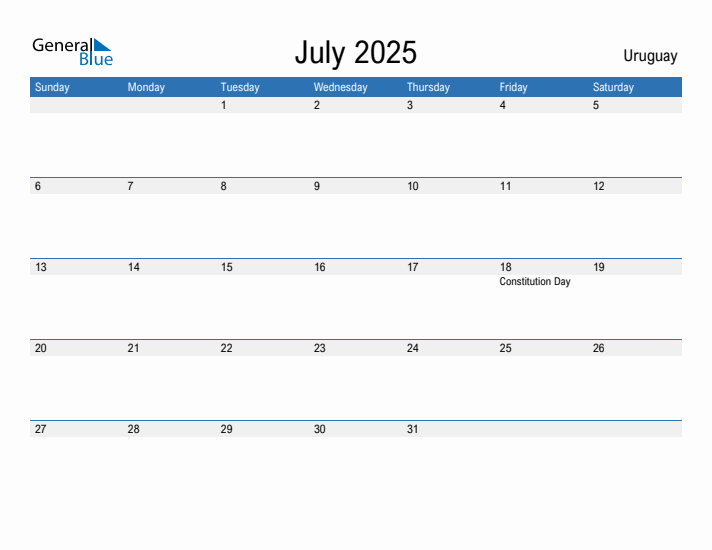 Fillable July 2025 Calendar