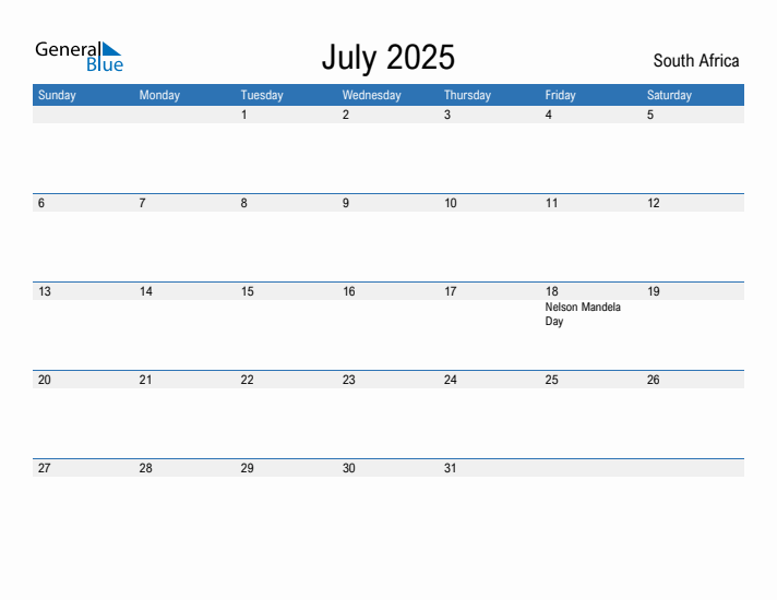 Fillable July 2025 Calendar