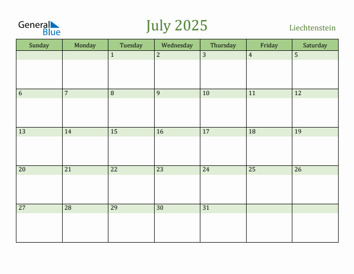 July 2025 Calendar with Liechtenstein Holidays