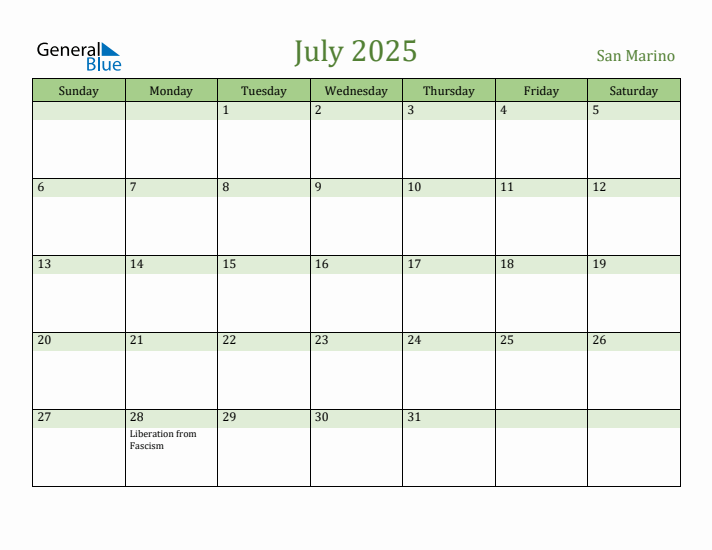 July 2025 Calendar with San Marino Holidays