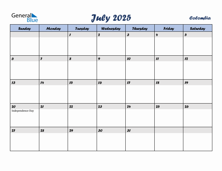 July 2025 Calendar with Holidays in Colombia