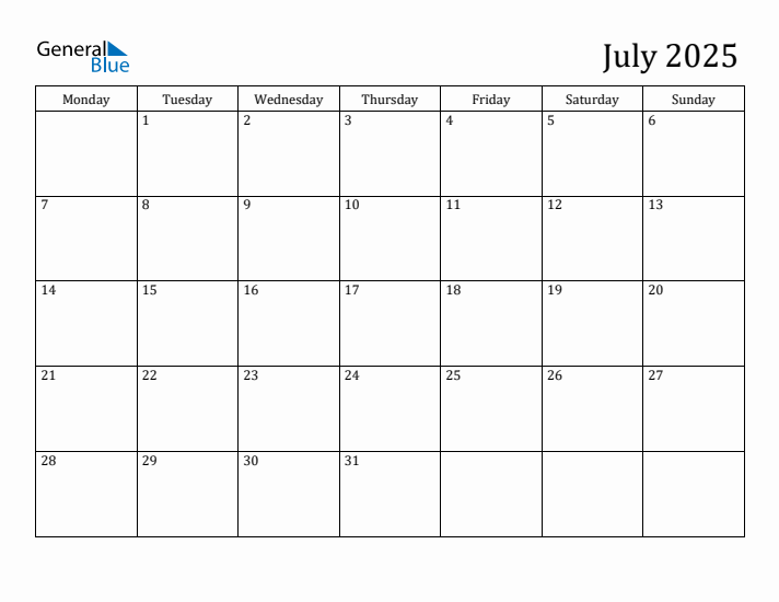 July 2025 Calendar