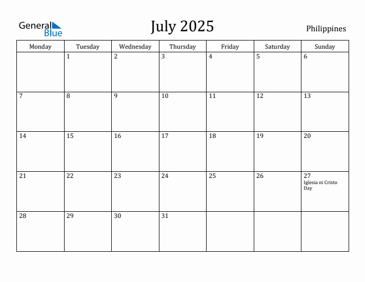 July 2025 Calendar Philippines