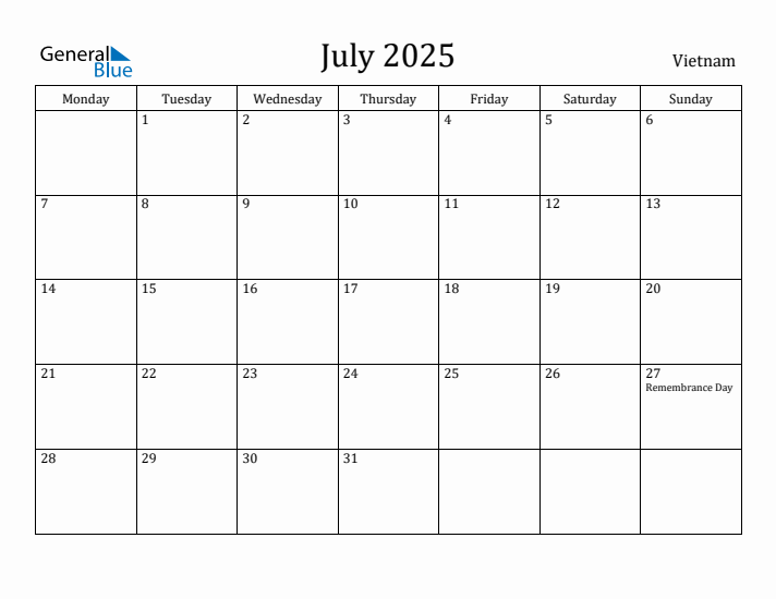 July 2025 Calendar Vietnam