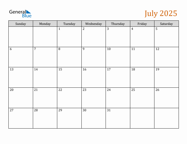 Editable July 2025 Calendar