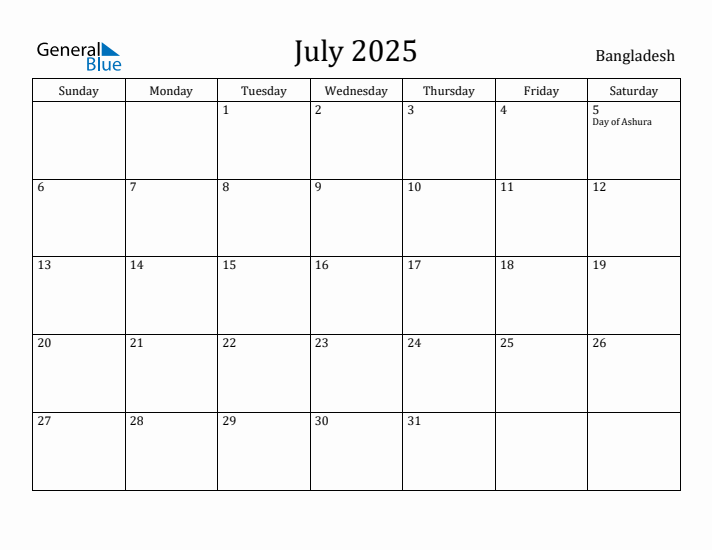 July 2025 Calendar Bangladesh