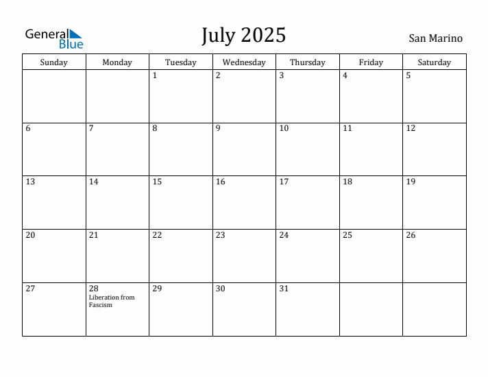 July 2025 Calendar San Marino