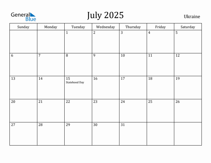 July 2025 Calendar Ukraine