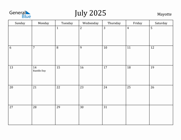 July 2025 Calendar Mayotte