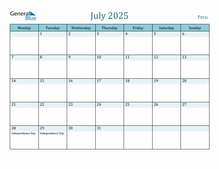 July 2025 Calendar with Holidays