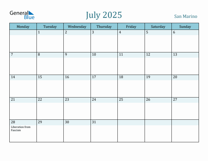 July 2025 Calendar with Holidays