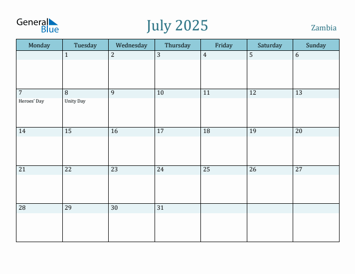 July 2025 Calendar with Holidays