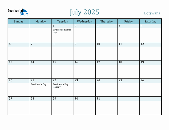 July 2025 Calendar with Holidays