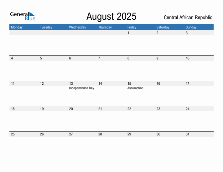 Fillable August 2025 Calendar