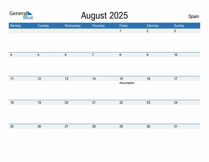 Fillable August 2025 Calendar