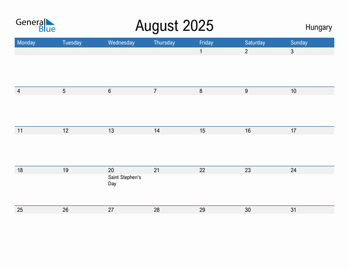 Fillable August 2025 Calendar