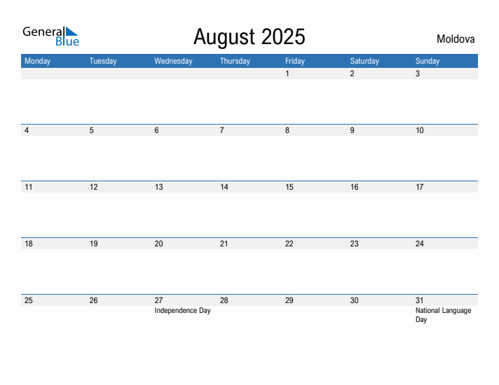 Fillable August 2025 Calendar