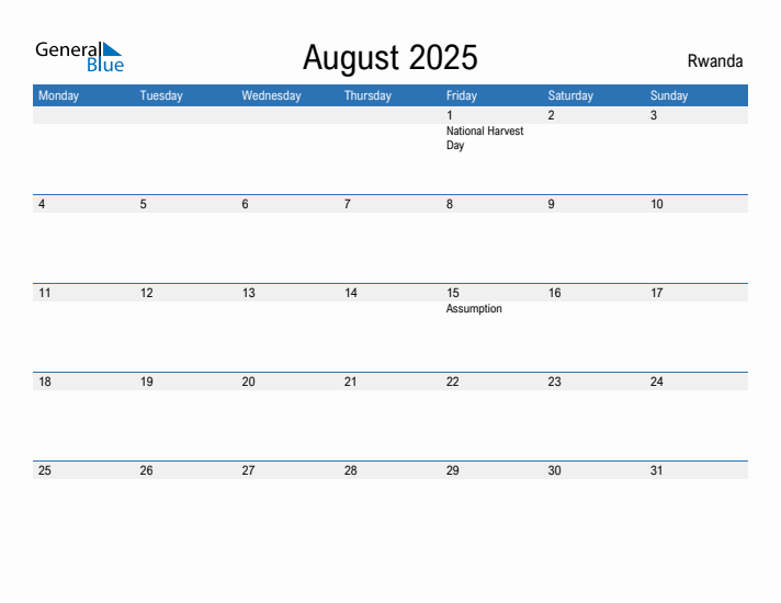 Fillable August 2025 Calendar