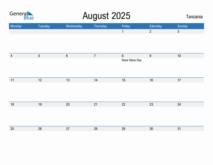 Fillable August 2025 Calendar