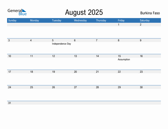 Fillable August 2025 Calendar