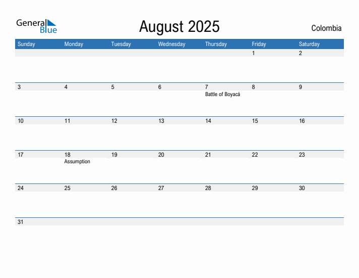 Fillable August 2025 Calendar