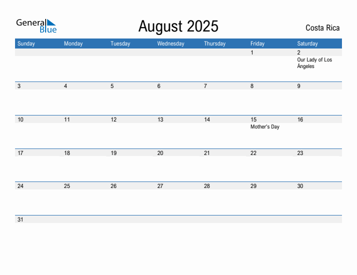 Fillable August 2025 Calendar