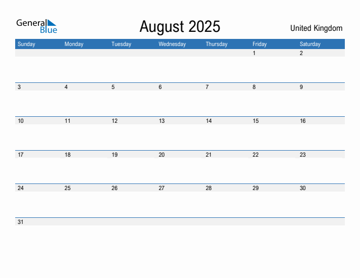 Fillable August 2025 Calendar