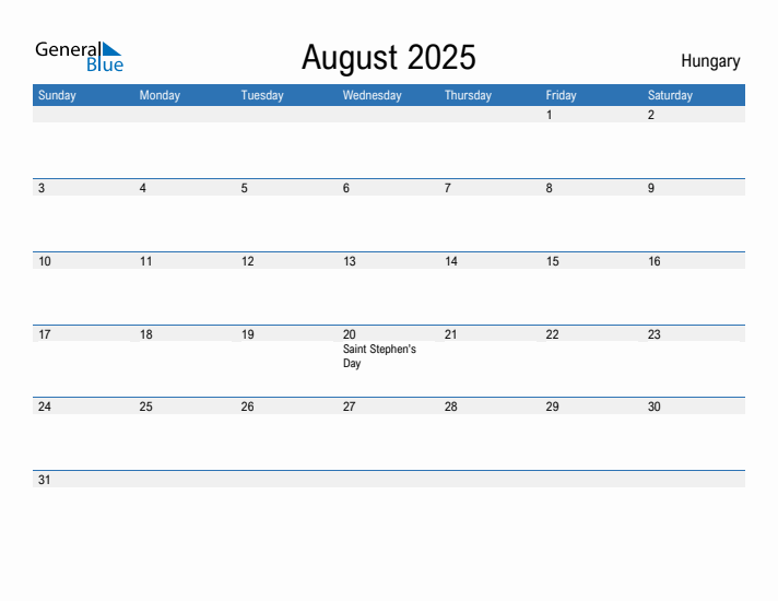 Fillable August 2025 Calendar