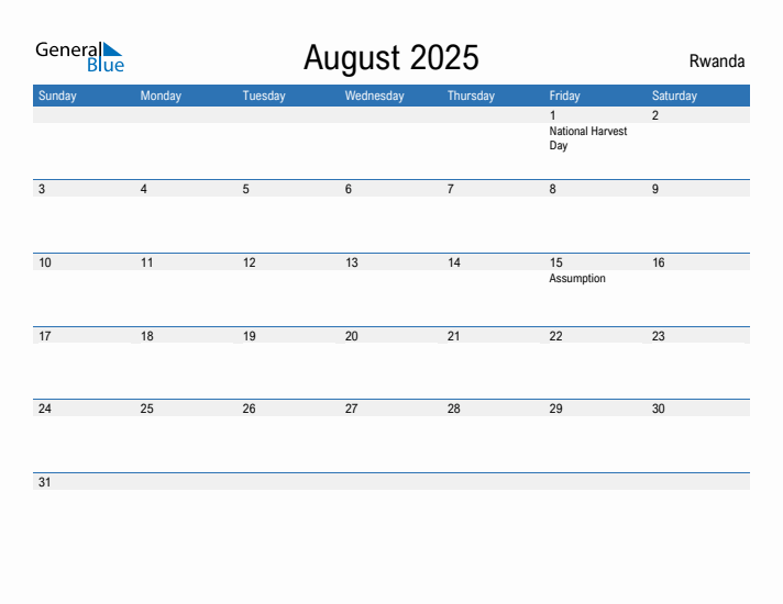 Fillable August 2025 Calendar