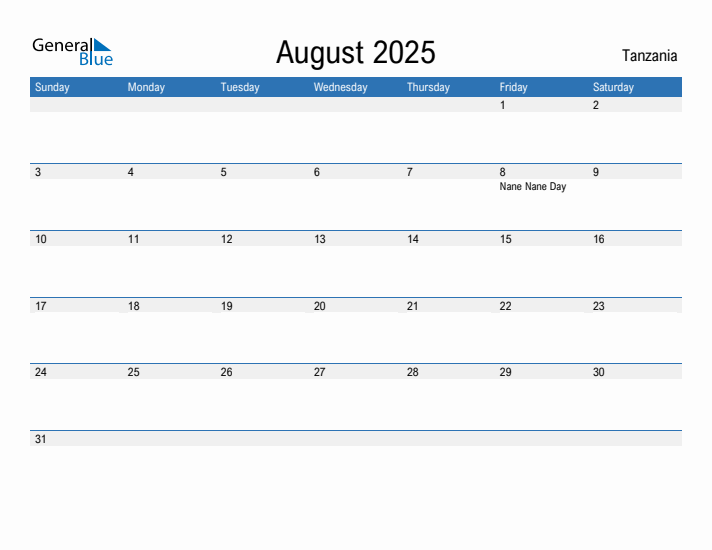 Fillable August 2025 Calendar