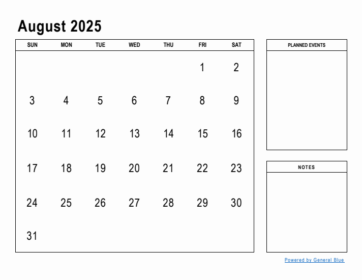 August 2025 Calendar Planner