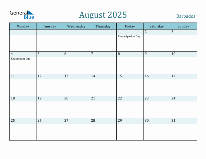 August 2025 Calendar with Holidays