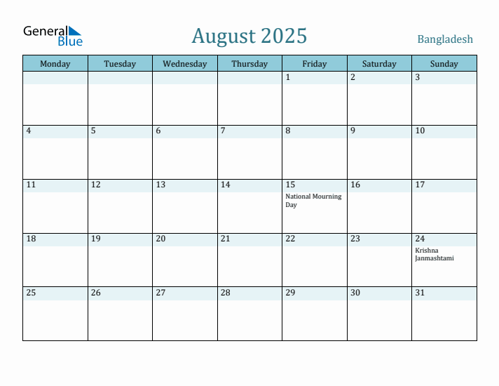 August 2025 Calendar with Holidays