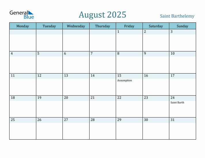 August 2025 Calendar with Holidays