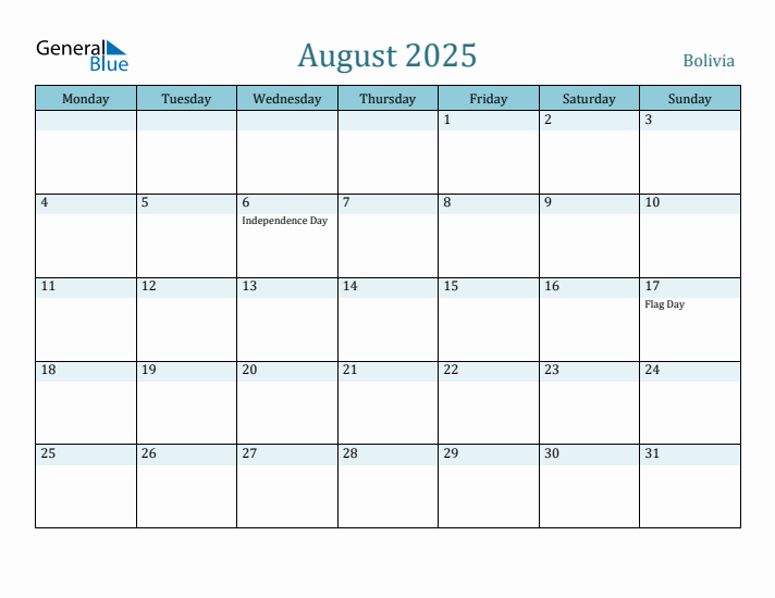 August 2025 Calendar with Holidays