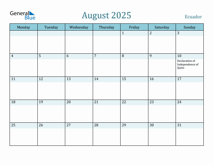 August 2025 Calendar with Holidays