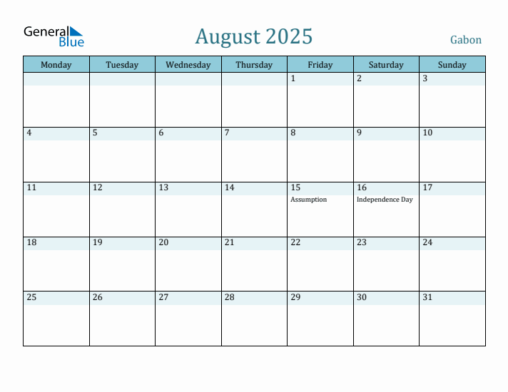 August 2025 Calendar with Holidays