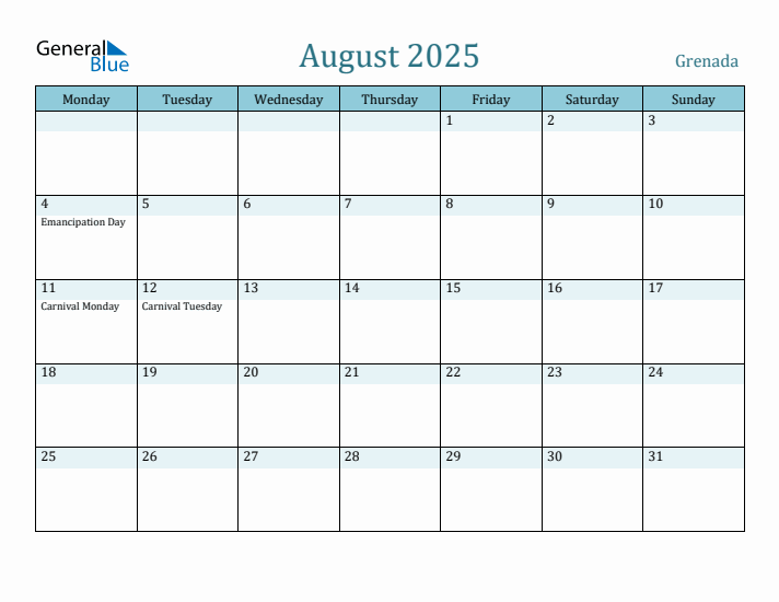 August 2025 Calendar with Holidays