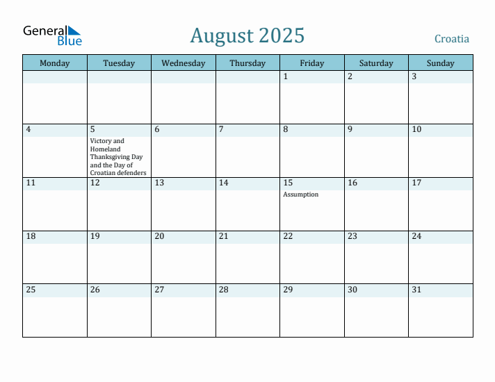 August 2025 Calendar with Holidays