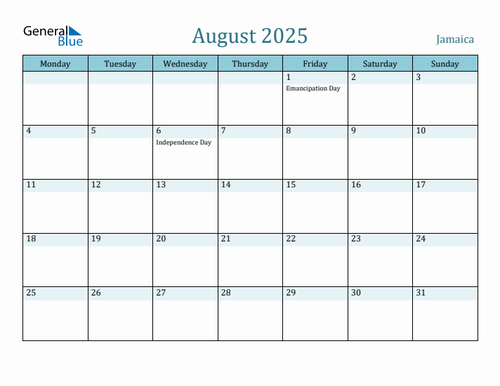 August 2025 Calendar with Holidays