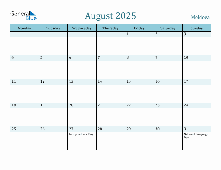 August 2025 Calendar with Holidays