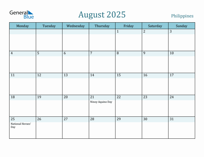 August 2025 Calendar with Holidays