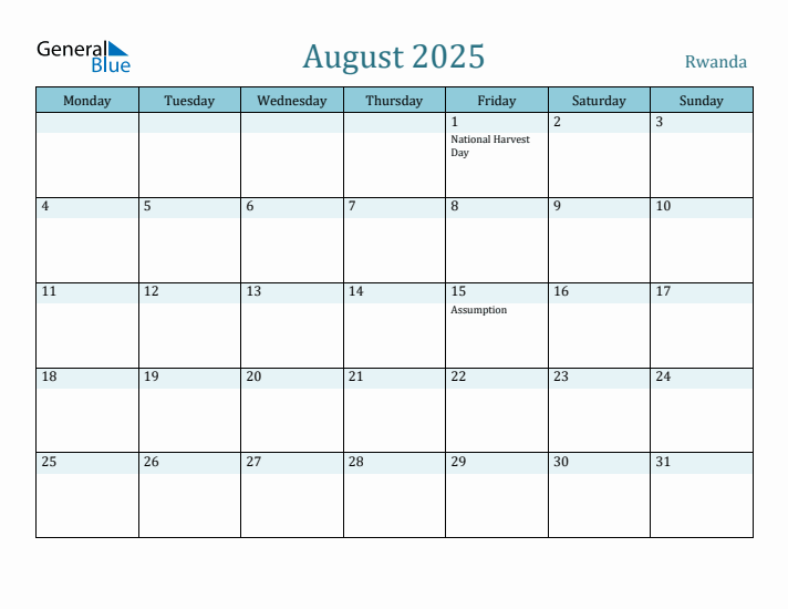 August 2025 Calendar with Holidays