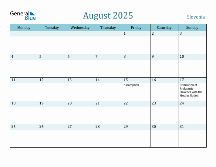 August 2025 Calendar with Holidays