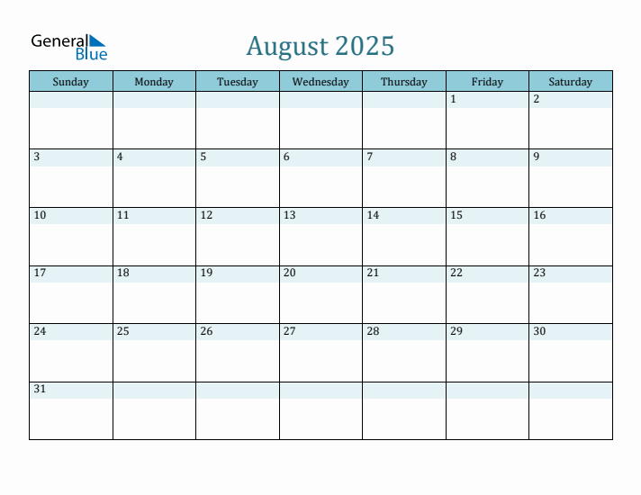 August 2025 Printable Calendar