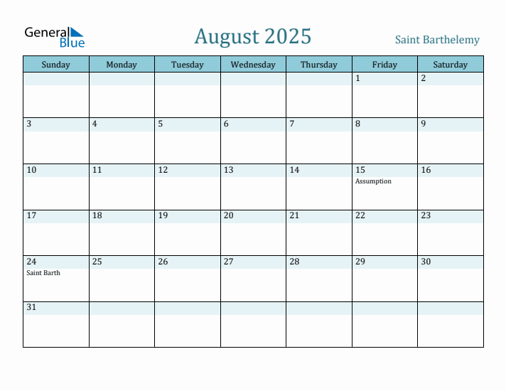 August 2025 Calendar with Holidays