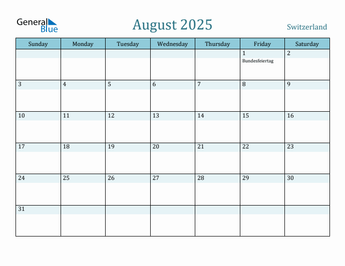 August 2025 Calendar with Holidays