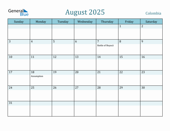 August 2025 Calendar with Holidays