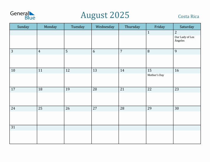 August 2025 Calendar with Holidays