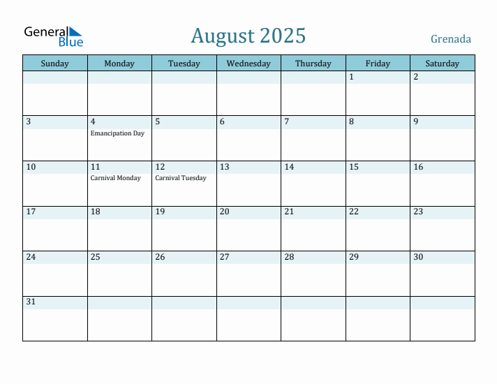 August 2025 Calendar with Holidays